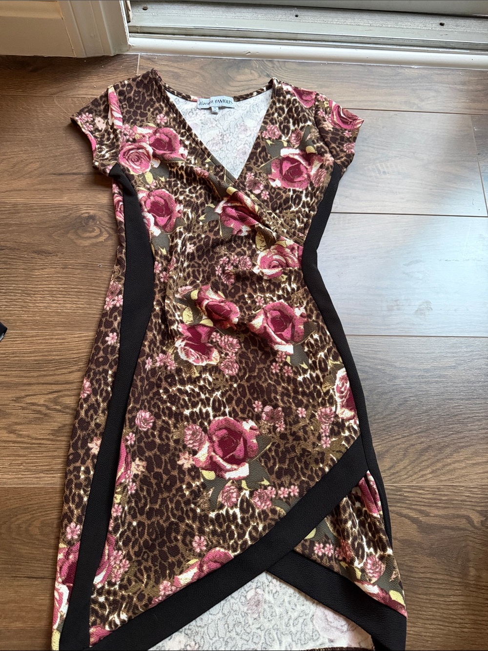 Almost Famous Pink and Brown Floral Leopard Wrap Dress